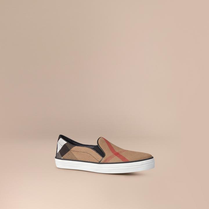 Burberry Burberry Canvas Check Slip-on Trainers, Size: 35.5, Black