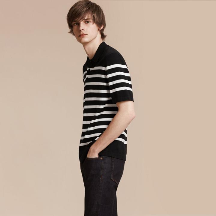 Burberry Burberry Striped Cotton Polo Shirt, Size: Xl, Black