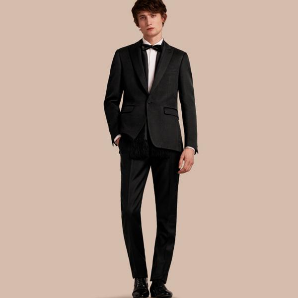 Burberry Slim Fit Textured Cotton Silk Blend Tailored Jacket