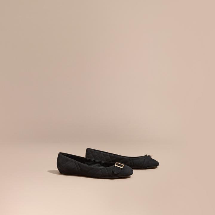 Burberry Burberry Buckle Detail Quilted Suede Ballerinas, Size: 37, Black