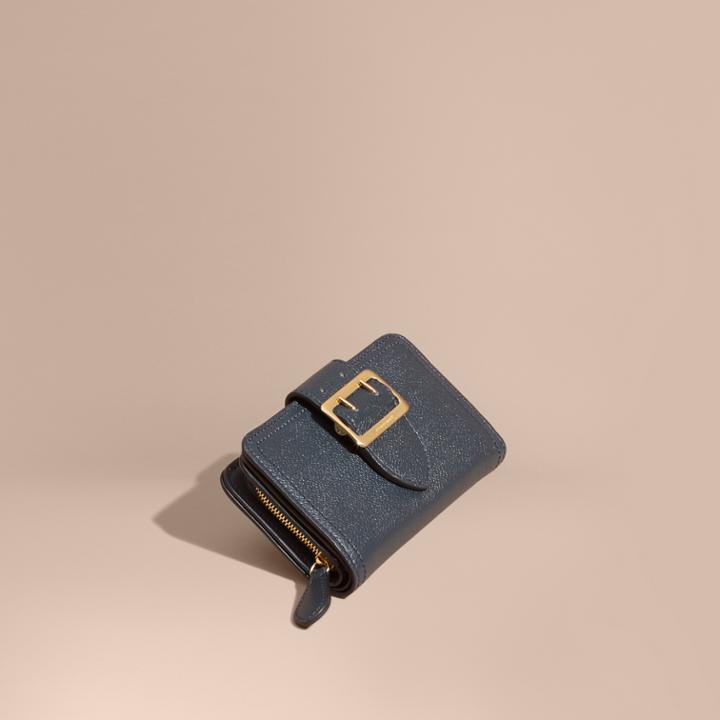Burberry Burberry Buckle Detail Grainy Leather Wallet, Blue