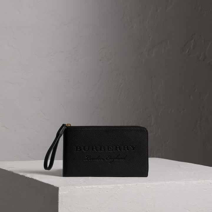 Burberry Burberry Embossed Leather Travel Wallet, Black