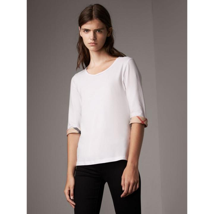 Burberry Burberry Check Cuff Stretch-cotton Top, Size: Xs, White