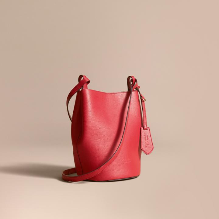 Burberry Burberry Leather And Haymarket Check Bucket Crossbody Bag, Red