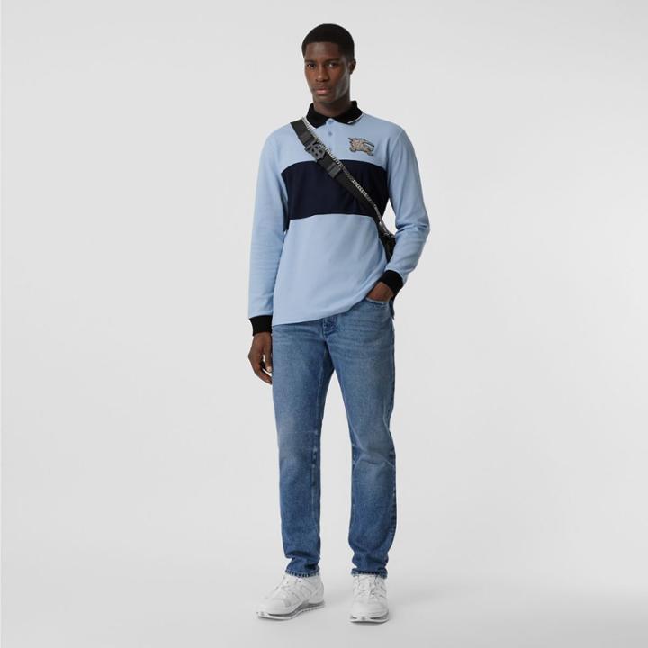Burberry Burberry Long-sleeve Logo Graphic Cotton Piqu Polo Shirt, Blue