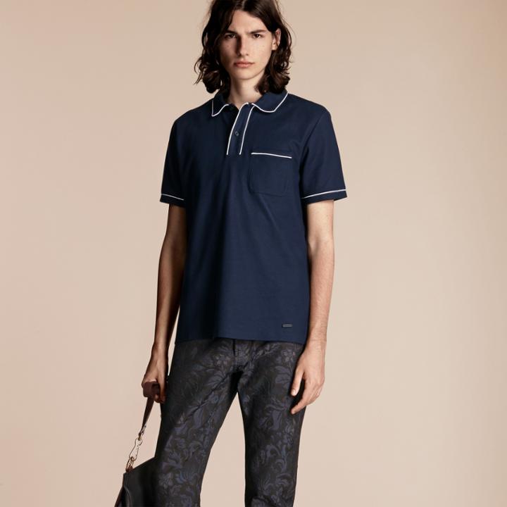 Burberry Burberry Piped Cotton Piqu Polo Shirt, Blue