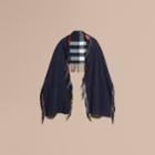 Burberry Burberry Fringed Cashmere Merino Wool Stole, Blue