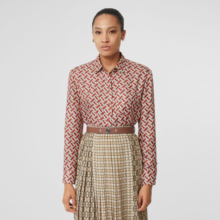 Burberry Burberry Monogram Print Silk Shirt, Size: 00, Red