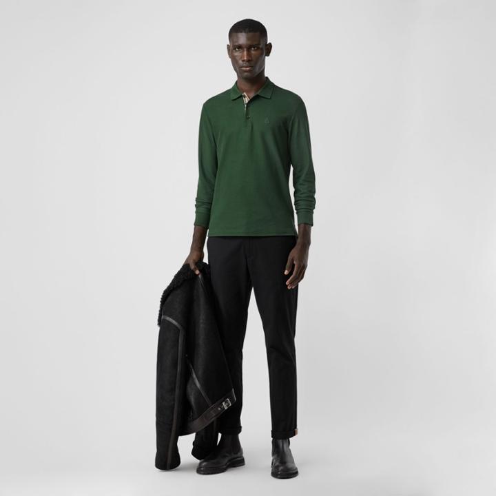 Burberry Burberry Long-sleeve Monogram Motif Cotton Piqu Polo Shirt, Green