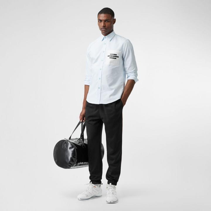 Burberry Burberry Classic Fit Tape Print Cotton Oxford Shirt, Size: Xxxl, Blue