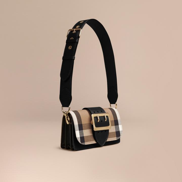 Burberry Burberry The Small Buckle Bag In House Check And Leather, Black