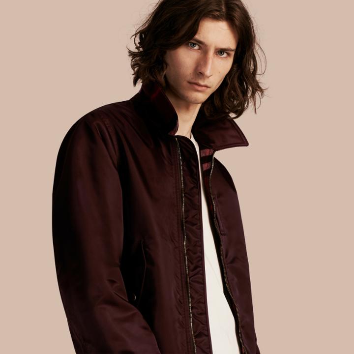 Burberry Burberry Satin Bomber Jacket With Check Undercollar, Purple