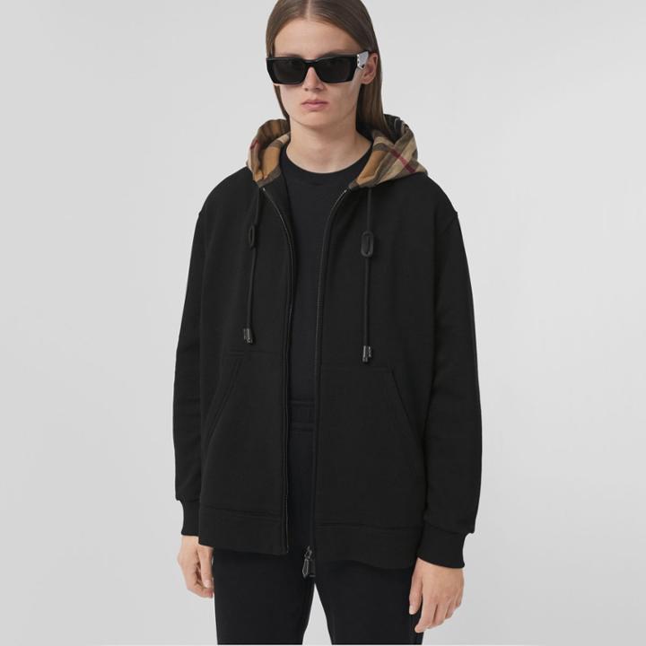 Burberry Burberry Check Hood Cotton Oversized Hooded Top, Size: M