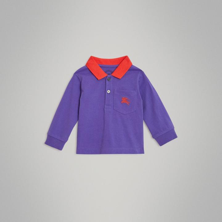 Burberry Burberry Long-sleeve Archive Logo Print Cotton Polo Shirt, Size: 18m, Blue