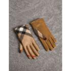 Burberry Burberry Leather And Check Cashmere Gloves, Size: 7.5, Brown