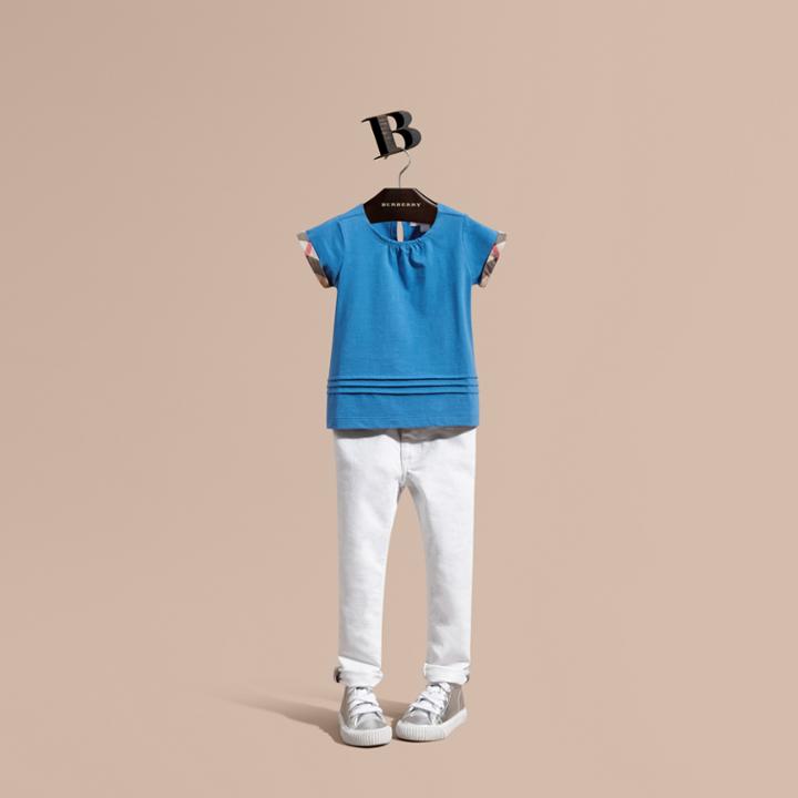 Burberry Burberry Pleat And Check Detail Cotton T-shirt, Size: 4y, Blue
