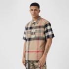 Burberry Burberry Short-sleeve Panelled Check Stretch Cotton Shirt, Beige