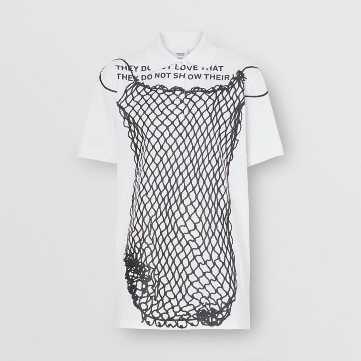 Burberry Burberry Montage Print Cotton Piqu Polo Shirt, White