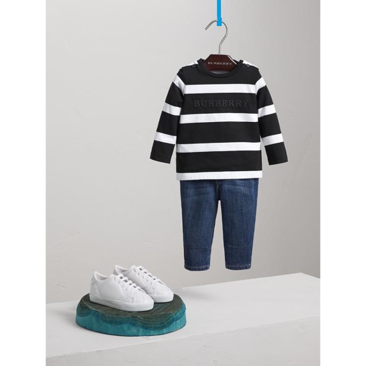 Burberry Burberry Long-sleeve Striped Cotton Top, Size: 2y, Black