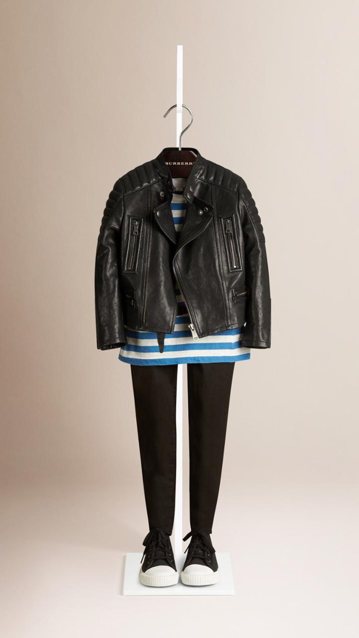 Burberry Burberry Leather Biker Jacket, Size: 14y, Black