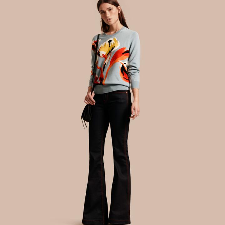 Burberry Burberry Floral Intarsia Merino Wool Sweater, Size: Xs, Orange