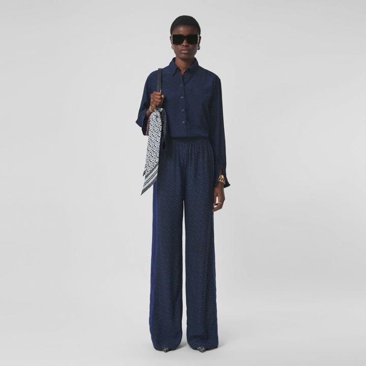 Burberry Burberry Monogram Print Silk Oversized Shirt, Size: 02