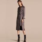 Burberry Printed Silk Wrap Trench Dress With Piping