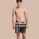 Burberry Burberry Check Print Swim Shorts With Piping Detail, Size: Xs, Grey
