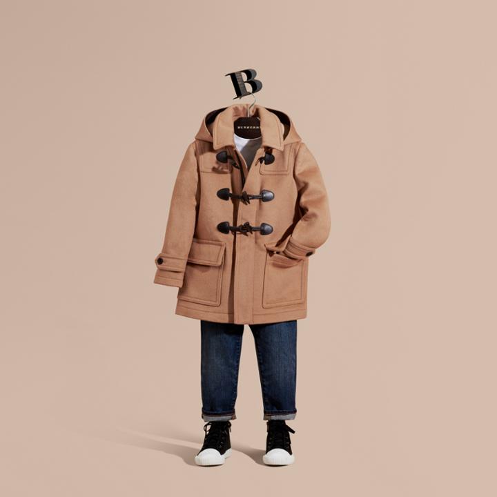 Burberry Burberry Wool Duffle Coat With Check-lined Hood, Size: 14y, Brown