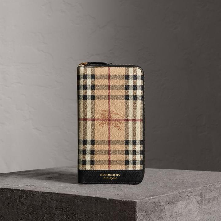 Burberry Burberry Haymarket Check And Leather Ziparound Wallet, Black