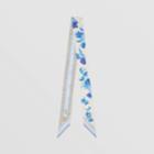Burberry Burberry Floral And Monogram Print Silk Skinny Scarf, Blue