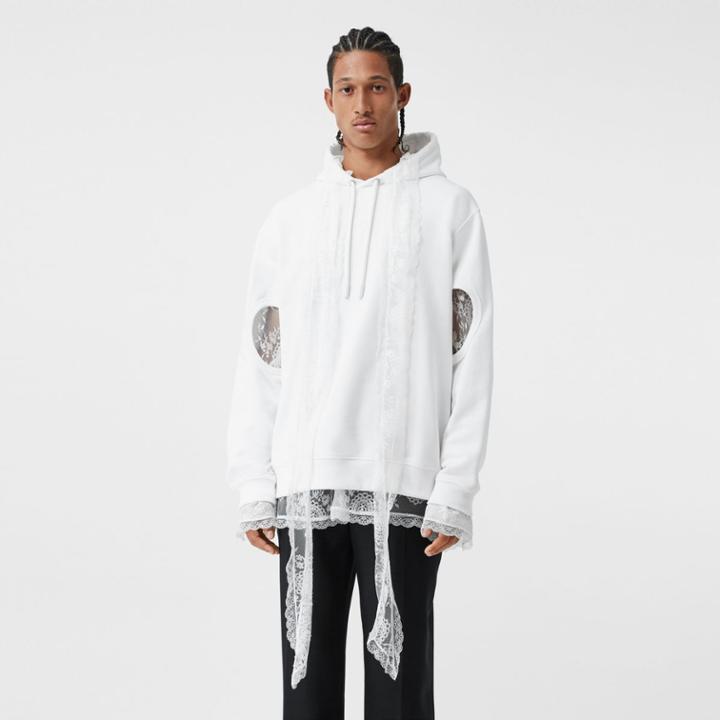 Burberry Burberry Cut-out Sleeve Globe Graphic Cotton Hoodie, White