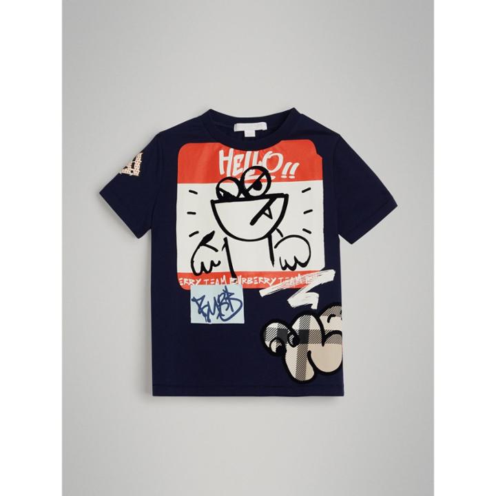 Burberry Burberry Graffiti Ticket Print Cotton T-shirt, Size: 14y, Blue