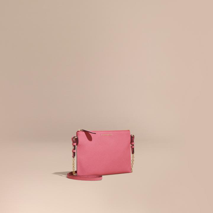 Burberry Burberry Leather Clutch Bag With Check Lining, Red