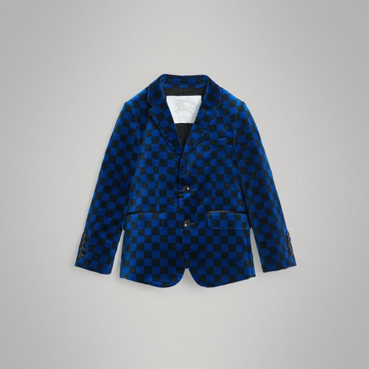 Burberry Burberry Chequer Stretch Velvet Jacket, Size: 14y, Blue
