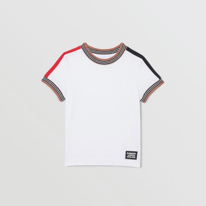 Burberry Burberry Childrens Icon Stripe Trim Cotton T-shirt, Size: 14y, White