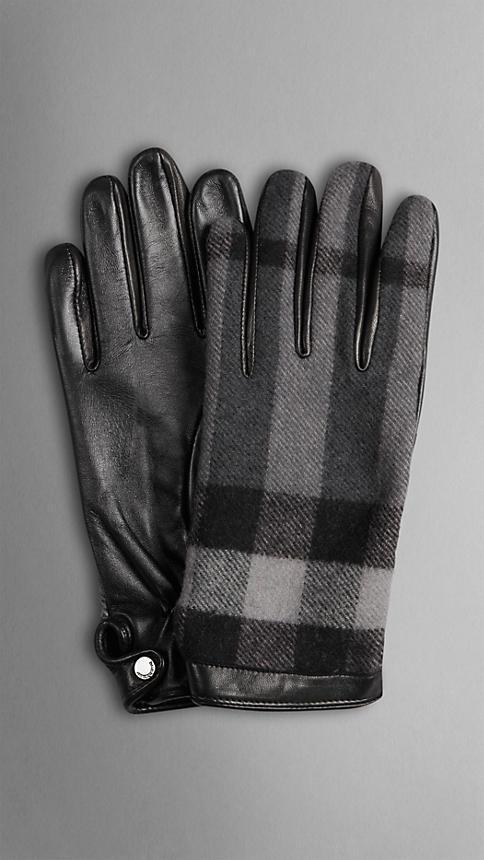 Burberry Check Wool And Leather Touch Screen Gloves