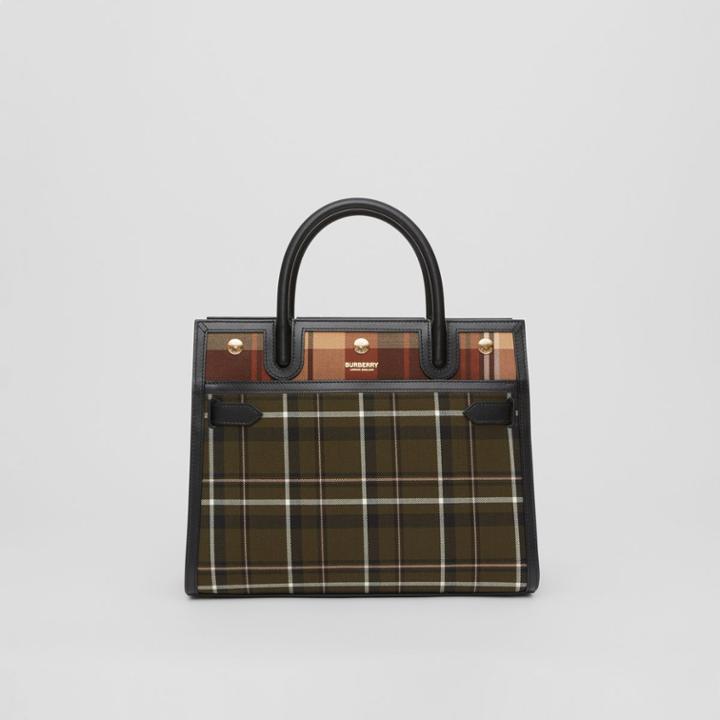 Burberry Burberry Small Tartan Wool Two-handle Title Bag, Green