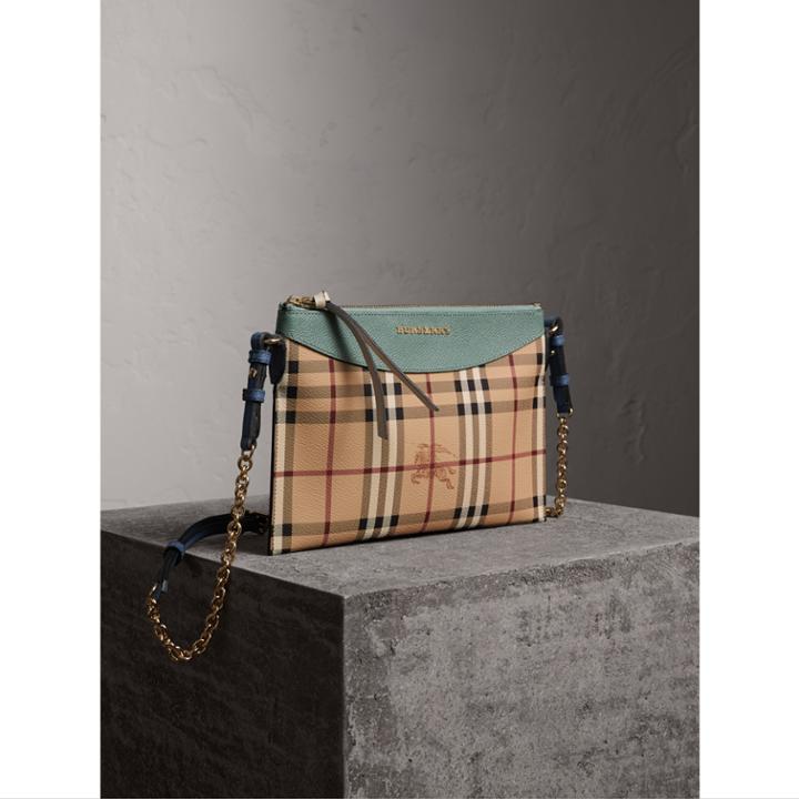 Burberry Burberry Haymarket Check And Two-tone Leather Clutch Bag, Green