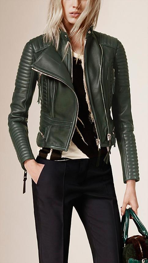Burberry Prorsum Peplum Waist Lambskin Biker Jacket