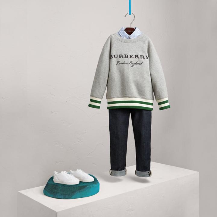 Burberry Burberry Contrast Stripe Cotton Jersey Sweatshirt, Size: 8y, Grey