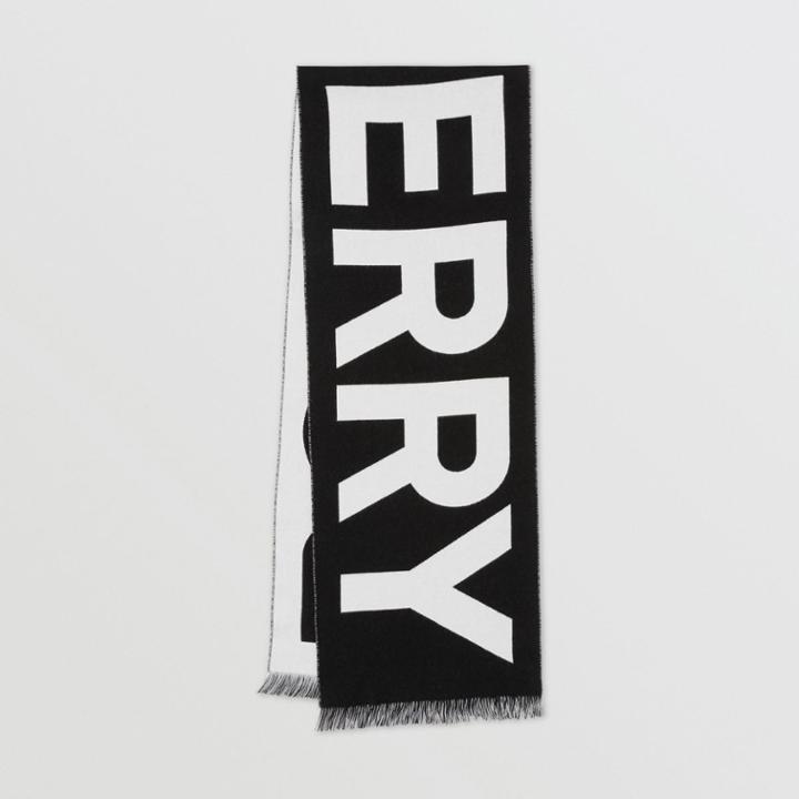 Burberry Burberry Logo Wool Jacquard Scarf, Black