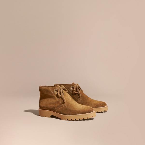 Burberry Suede Lace-up Ankle Boots