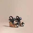 Burberry Burberry House Check Leather And Calf Suede Platform Wedges, Size: 40.5, Grey