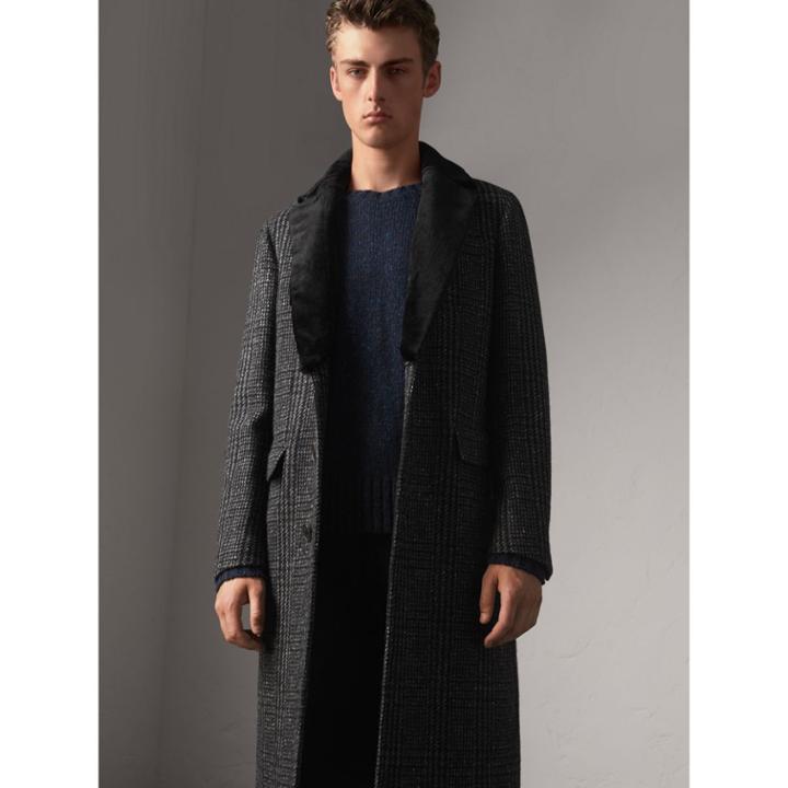 Burberry Burberry Detachable Mink Collar Check Wool Tailored Coat, Size: 36, Grey