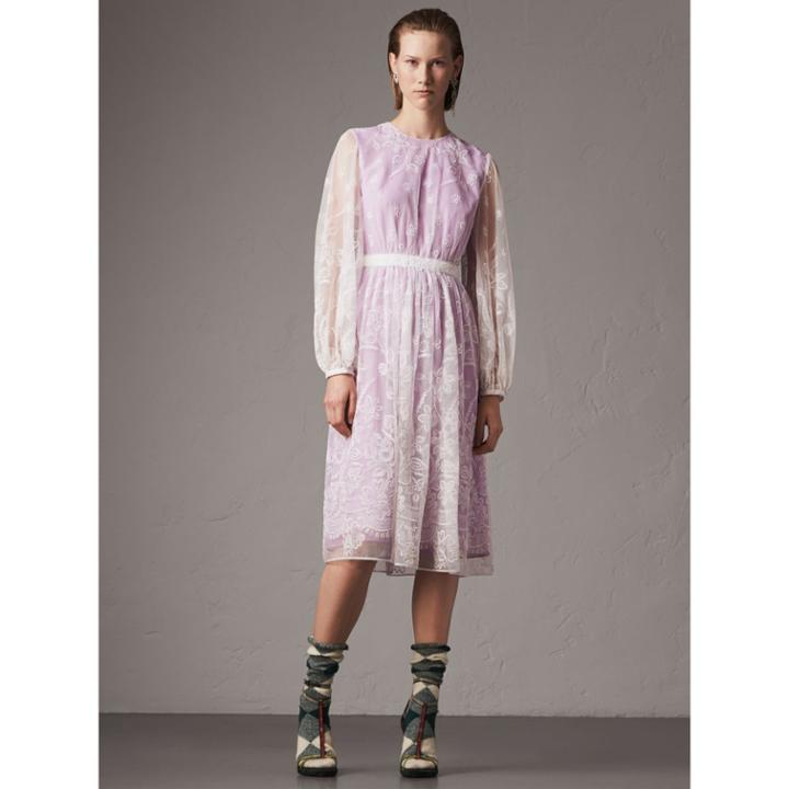 Burberry Burberry Puff-sleeve Embroidered Tulle Dress, Size: 06, Green