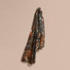 Burberry Burberry Beasts Print And Check Linen Scarf, Brown