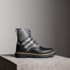 Burberry Burberry Shearling-lined Leather And Check Boots, Size: 42, Black