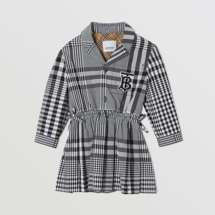 Burberry Burberry Childrens Long-sleeve Monogram Motif Check Cotton Dress, Size: 18m, Black