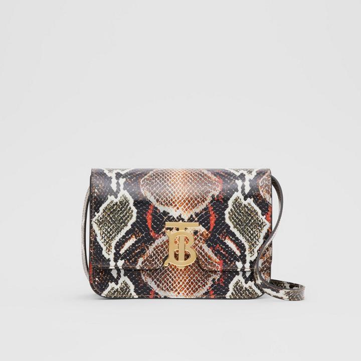 Burberry Burberry Small Python Print Leather Tb Bag, Brown